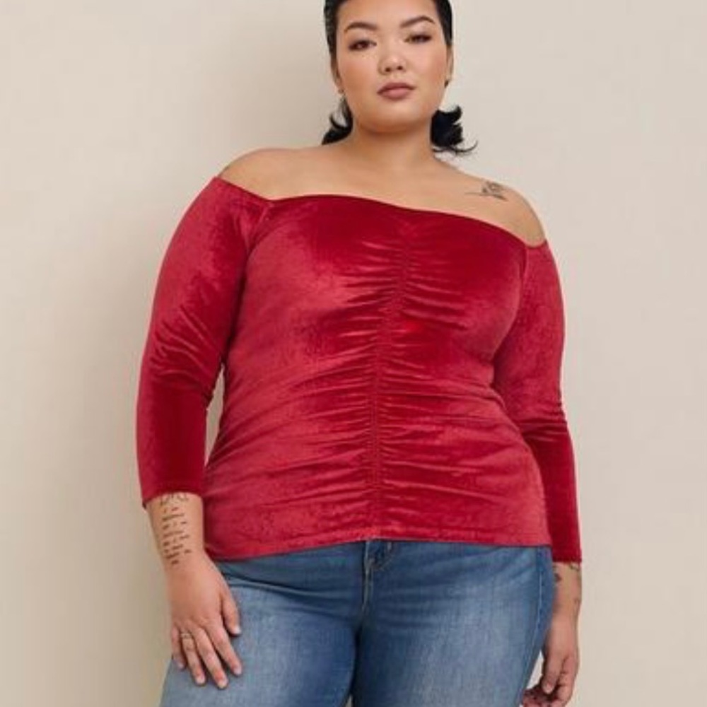 NWT Torrid Stretch Velvet Shirred Front Off The Shoulder Top 4X